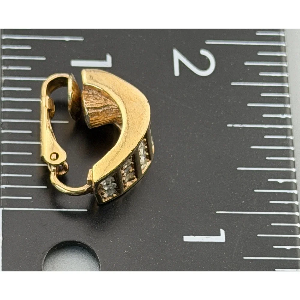 Vintage Christian Dior Germany Earrings Rhinestone Half Hoop Clip Gold Tone 5/8